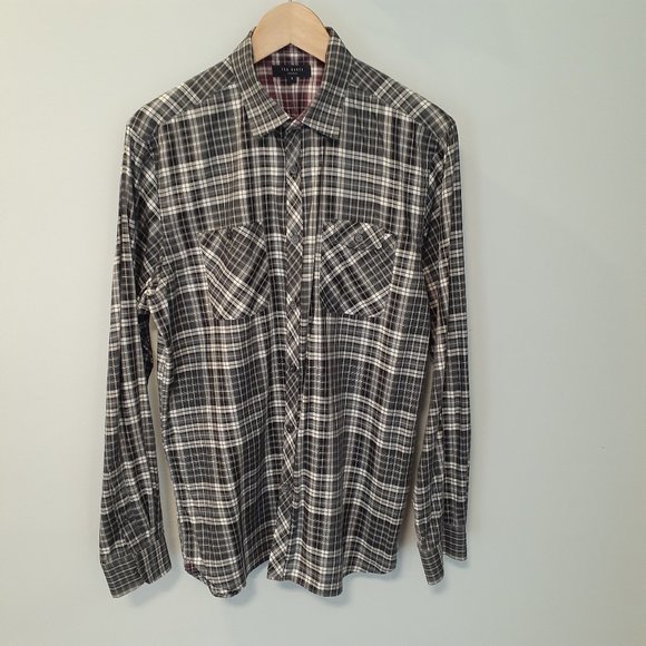 Ted Baker London Size 4 Large Men's Plaid Long Sleeve Button Down Shirt - Picture 1 of 16